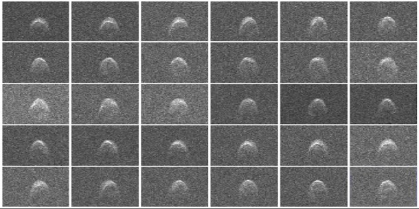 Radar images of asteroid 2005 WK4 were obtained on Aug. 8, 2013. The asteroid is between 660 - 980 feet (200 - 300 meters) in diameter. Image credit: NASA/JPL-Caltech/GSSR Radar images of asteroid 2005 WK4 were obtained on Aug. 8, 2013. The asteroid is between 660 - 980 feet (200 - 300 meters) in diameter. Image credit: NASA/JPL-Caltech/GSSR