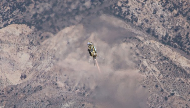 A Xombie technology demonstrator from Masten Space Systems, Mojave, Calif., ascends from its pad at Mojave Air and Space Port on a test for NASA's Jet Propulsion Laboratory. The vehicle is a vertical-takeoff, vertical-landing experimental rocket. It is being used in collaboration with NASA Dryden Flight Research Center to evaluate performance of JPL's Fuel Optimal Large Divert Guidance (G-FOLD), a new algorithm for planetary pinpoint landing of spacecraft. Image Credit: NASA/Masten A Xombie technology demonstrator from Masten Space Systems, Mojave, Calif., ascends from its pad at Mojave Air and Space Port on a test for NASA's Jet Propulsion Laboratory. The vehicle is a vertical-takeoff, vertical-landing experimental rocket. It is being used in collaboration with NASA Dryden Flight Research Center to evaluate performance of JPL's Fuel Optimal Large Divert Guidance (G-FOLD), a new algorithm for planetary pinpoint landing of spacecraft. Image Credit: NASA/Masten