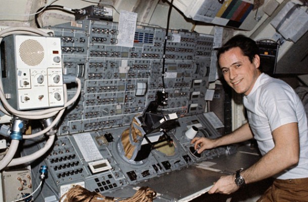 Scientist-Astronaut Edward G. Gibson, Skylab 4 science pilot, at the Apollo Telescope Mount Console in the Multiple Docking Adapter of Skylab. Image Credit: NASA Scientist-Astronaut Edward G. Gibson, Skylab 4 science pilot, at the Apollo Telescope Mount Console in the Multiple Docking Adapter of Skylab. Image Credit: NASA