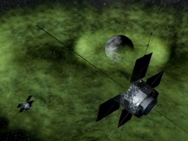 Artist's rendition of Earth's radiation belts with the twin Van Allen Probes traveling through them. Image Credit: NASA Artist's rendition of Earth's radiation belts with the twin Van Allen Probes traveling through them. Image Credit: NASA