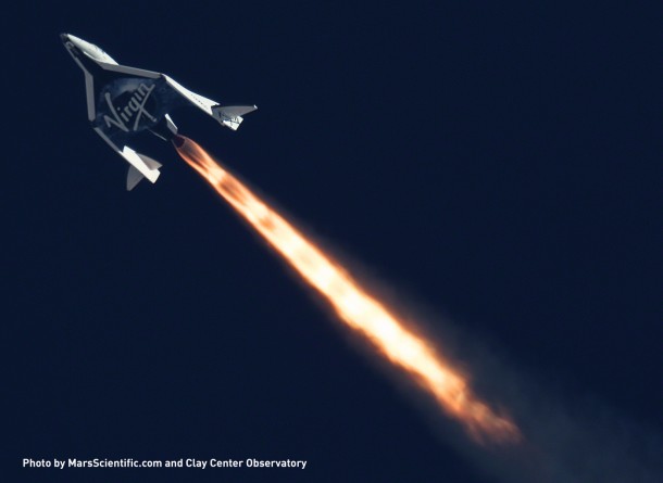 SpaceShipTwo completed its second powered flight on 5 September 2013 over the Mojave desert. .This image was taken by MARS Scientific as part of the Mobile Aerospace Reconnaissance System optical tracking system. Copyright (c) 2013 MARS Scientific. All Rights Reserved SpaceShipTwo completed its second powered flight on 5 September 2013 over the Mojave desert. .This image was taken by MARS Scientific as part of the Mobile Aerospace Reconnaissance System optical tracking system. Copyright (c) 2013 MARS Scientific. All Rights Reserved
