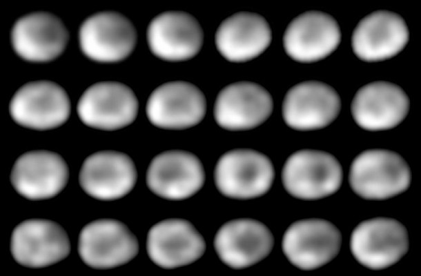 This is a NASA Hubble Space Telescope series of 24 images showing the full 5.34-hour rotation of the 325-mile diameter (525 kilometer) asteroid Vesta. Image credit: NASA This is a NASA Hubble Space Telescope series of 24 images showing the full 5.34-hour rotation of the 325-mile diameter (525 kilometer) asteroid Vesta. Image credit: NASA