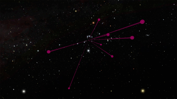 The locations of brown dwarfs discovered by NASA's Wide-field Infrared Survey Explorer, or WISE, and mapped by NASA's Spitzer Space Telescope, are shown here in this diagram. The view is from a vantage point about 100 light-years away from the sun, looking back towards the constellation Orion. At this distance our sun is barely visible as a speck of light. The vastly fainter brown dwarfs would not even be visible in this view. The red lines all link back to the location of the sun. Credit: NASA/JPL-Caltech The locations of brown dwarfs discovered by NASA's Wide-field Infrared Survey Explorer, or WISE, and mapped by NASA's Spitzer Space Telescope, are shown here in this diagram. The view is from a vantage point about 100 light-years away from the sun, looking back towards the constellation Orion. At this distance our sun is barely visible as a speck of light. The vastly fainter brown dwarfs would not even be visible in this view. The red lines all link back to the location of the sun. Credit: NASA/JPL-Caltech