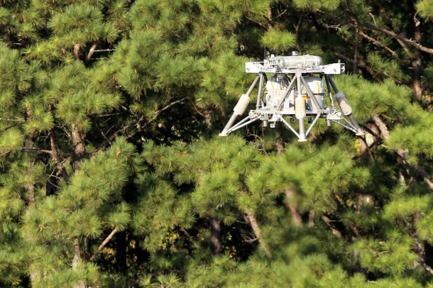A close-up of the Mighty Eagle as it executes a beautiful flight. Image Credit: NASA/MSFC/Todd Freestone A close-up of the Mighty Eagle as it executes a beautiful flight. Image Credit: NASA/MSFC/Todd Freestone