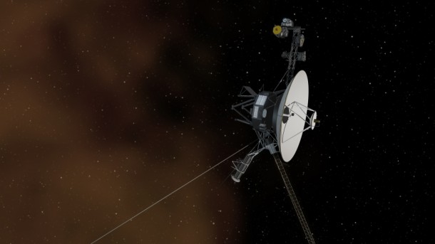 The Space Between: This artist's concept shows the Voyager 1 spacecraft entering the space between stars. Interstellar space is dominated by plasma, ionized gas (illustrated here as brownish haze), that was thrown off by giant stars millions of years ago. Image credit: NASA/JPL-Caltech The Space Between: This artist's concept shows the Voyager 1 spacecraft entering the space between stars. Interstellar space is dominated by plasma, ionized gas (illustrated here as brownish haze), that was thrown off by giant stars millions of years ago. Image credit: NASA/JPL-Caltech