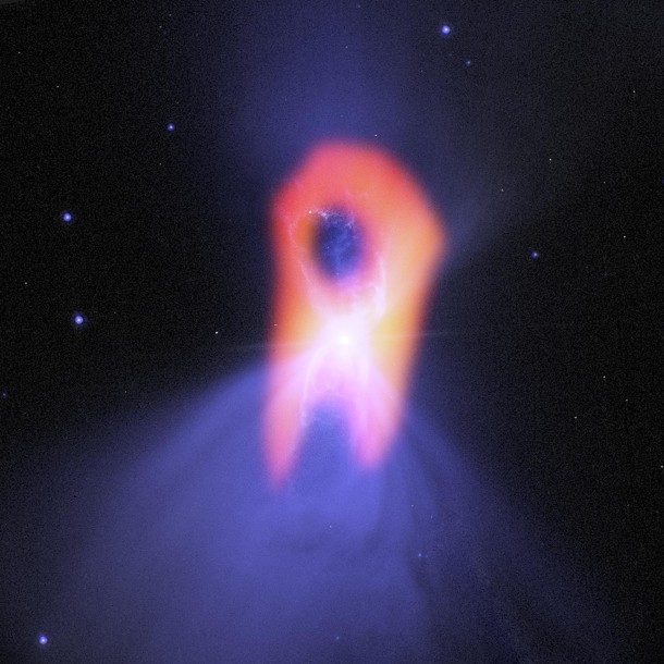 The Boomerang nebula, called the "coldest place in the universe," reveals its true shape to the Atacama Large Millimeter/submillimeter Array (ALMA) telescope. Image credit: NRAO/AUI/NSF/NASA/STScI/JPL-Caltech The Boomerang nebula, called the "coldest place in the universe," reveals its true shape to the Atacama Large Millimeter/submillimeter Array (ALMA) telescope. Image credit: NRAO/AUI/NSF/NASA/STScI/JPL-Caltech