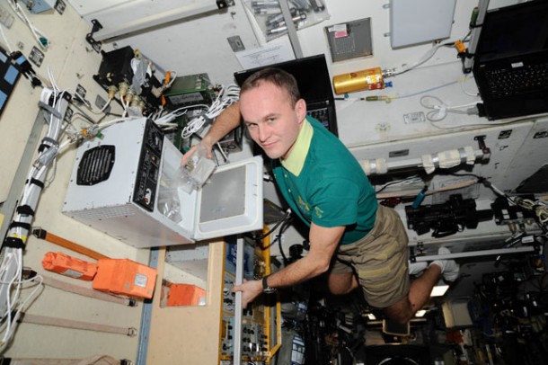 Flight Engineer Sergey Ryazanskiy prepares to manually mix samples in a Bioreactor for the CASKAD experiment in the Poisk Mini-Research Module 2 of the International Space Station. Image Credit: NASA Flight Engineer Sergey Ryazanskiy prepares to manually mix samples in a Bioreactor for the CASKAD experiment in the Poisk Mini-Research Module 2 of the International Space Station. Image Credit: NASA