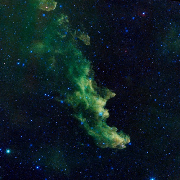 An infrared portrait of the Witch Head nebula from NASA's Wide-field Infrared Survey Explorer, or WISE, shows billowy clouds where new stars are brewing. Image credit: NASA/JPL-Caltech An infrared portrait of the Witch Head nebula from NASA's Wide-field Infrared Survey Explorer, or WISE, shows billowy clouds where new stars are brewing. Image credit: NASA/JPL-Caltech