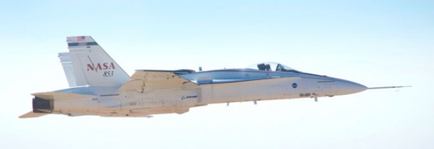 An F/A-18 research jet simulated various flight conditions that NASA's Space Launch System may experience as it makes its way from the launch pad to space, to evaluate the rocket's flight control system. The tests are helping engineers design a system that can autonomously adjust to unexpected conditions during flight. (NASA / Jim Ross) An F/A-18 research jet simulated various flight conditions that NASA's Space Launch System may experience as it makes its way from the launch pad to space, to evaluate the rocket's flight control system. The tests are helping engineers design a system that can autonomously adjust to unexpected conditions during flight. (NASA / Jim Ross)