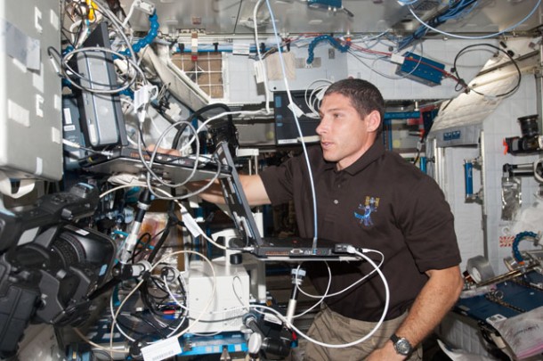 NASA astronaut Michael Hopkins, Expedition 37 flight engineer, enters data in a computer in the Harmony node of the International Space Station. Image Credit: NASA NASA astronaut Michael Hopkins, Expedition 37 flight engineer, enters data in a computer in the Harmony node of the International Space Station. Image Credit: NASA