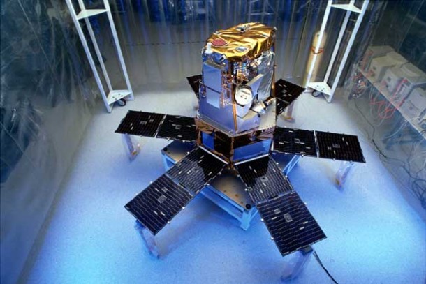 The SORCE satellite prior to its launch in January 2003. The satellite has three instruments designed to measure solar irradiance and the solar spectrum to better understand the sun's role in climate change and another instrument to measure high-energy radiation from the sun. Image Credit: NASA The SORCE satellite prior to its launch in January 2003. The satellite has three instruments designed to measure solar irradiance and the solar spectrum to better understand the sun's role in climate change and another instrument to measure high-energy radiation from the sun. Image Credit: NASA