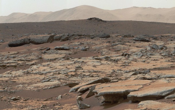 This mosaic of images from the Mast Camera (Mastcam) instrument on NASA's Curiosity Mars rover shows a series of sedimentary deposits in the Glenelg area of Gale Crater, from a perspective in Yellowknife Bay looking toward west-northwest. Image credit: NASA/JPL-Caltech/MSSS This mosaic of images from the Mast Camera (Mastcam) instrument on NASA's Curiosity Mars rover shows a series of sedimentary deposits in the Glenelg area of Gale Crater, from a perspective in Yellowknife Bay looking toward west-northwest. Image credit: NASA/JPL-Caltech/MSSS