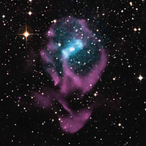 Composite image of X-ray binary Circinus X-1, the youngest of this class of astronomical objects found to date. Image Credit: X-ray: NASA/CXC/UCLA/Z. Li et al; Radio: NRAO/VLA Composite image of X-ray binary Circinus X-1, the youngest of this class of astronomical objects found to date. Image Credit: X-ray: NASA/CXC/UCLA/Z. Li et al; Radio: NRAO/VLA