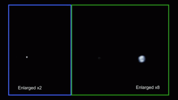 This cosmic pirouette of Earth and our moon was captured by the Juno spacecraft as it flew by Earth on Oct. 9, 2013. Image Credit: NASA/JPL-Caltech This cosmic pirouette of Earth and our moon was captured by the Juno spacecraft as it flew by Earth on Oct. 9, 2013. Image Credit: NASA/JPL-Caltech
