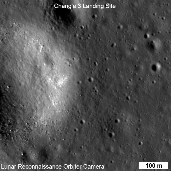 This animated GIF shows the Chinese Chang'e lander (large white dot in the center of the second image) and Yutu rover (smaller white dot below the lander). The individual images were taken by the Lunar Reconnaissance Orbiter Camera Narrow Angle Camera. Image Credit: NASA/GSFC/Arizona State University This animated GIF shows the Chinese Chang'e lander (large white dot in the center of the second image) and Yutu rover (smaller white dot below the lander). The individual images were taken by the Lunar Reconnaissance Orbiter Camera Narrow Angle Camera. Image Credit: NASA/GSFC/Arizona State University