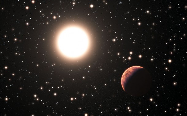 This artist's impression shows one of the three newly discovered planets in the star cluster Messier 67. In this cluster the stars are all about the same age and composition as the Sun. This makes it a perfect laboratory to study how many planets form in such a crowded environment. Very few planets in clusters are known and this one has the additional distinction of orbiting a solar twin — a star that is almost identical to the Sun in all respects. Credit: ESO/L. Calçada This artist's impression shows one of the three newly discovered planets in the star cluster Messier 67. In this cluster the stars are all about the same age and composition as the Sun. This makes it a perfect laboratory to study how many planets form in such a crowded environment. Very few planets in clusters are known and this one has the additional distinction of orbiting a solar twin — a star that is almost identical to the Sun in all respects. Credit: ESO/L. Calçada