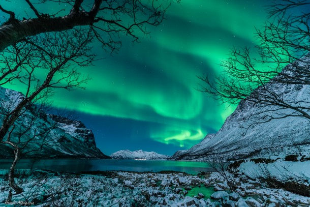 The aurora shimmered in the night sky over Tromsø, Norway, on Jan. 9, 2014, after a coronal mass ejection arrived in near-Earth space, following a two-day journey from the sun. Image Credit: Courtesy of Harald Albrigtsen The aurora shimmered in the night sky over Tromsø, Norway, on Jan. 9, 2014, after a coronal mass ejection arrived in near-Earth space, following a two-day journey from the sun. Image Credit: Courtesy of Harald Albrigtsen