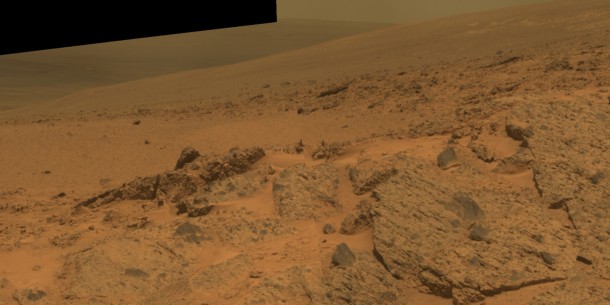 NASA's Mars Exploration Rover Opportunity observed this outcrop on the "Murray Ridge" portion of the rim of Endeavour Crater as the rover approached the 10th anniversary of its landing on Mars. Image Credit: NASA/JPL-Caltech/Cornell Univ./Arizona State Univ. NASA's Mars Exploration Rover Opportunity observed this outcrop on the "Murray Ridge" portion of the rim of Endeavour Crater as the rover approached the 10th anniversary of its landing on Mars. Image Credit: NASA/JPL-Caltech/Cornell Univ./Arizona State Univ.