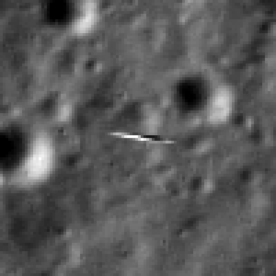 This subsection of the LRO image, expanded four times, shows the smeared view of LADEE. Image Credit: NASA/Goddard/Arizona State University This subsection of the LRO image, expanded four times, shows the smeared view of LADEE. Image Credit: NASA/Goddard/Arizona State University