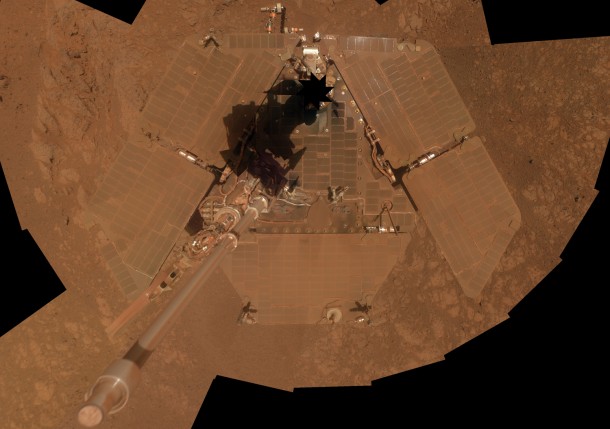 NASA's Mars Exploration Rover Opportunity recorded the component images for this self-portrait about three weeks before completing a decade of work on Mars. Image Credit: NASA/JPL-Caltech/Cornell Univ./Arizona State Univ. NASA's Mars Exploration Rover Opportunity recorded the component images for this self-portrait about three weeks before completing a decade of work on Mars. Image Credit: NASA/JPL-Caltech/Cornell Univ./Arizona State Univ.