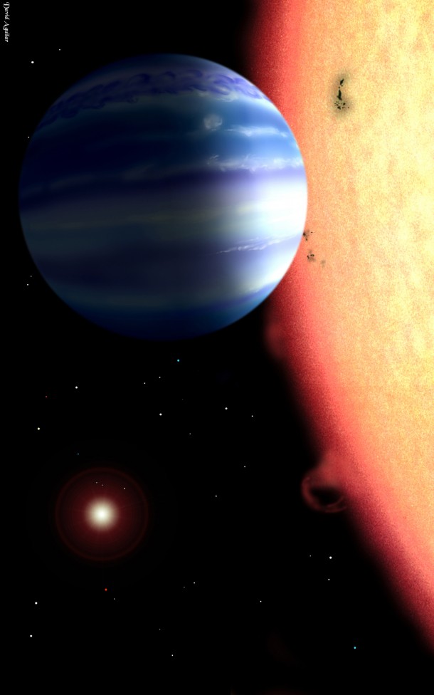 An artist's conception of a hot-Jupiter extrasolar planet orbiting a star similar to tau Boötes. Credit: Image used with permission of David Aguilar, Harvard-Smithsonian Center for Astrophysics An artist's conception of a hot-Jupiter extrasolar planet orbiting a star similar to tau Boötes. Credit: Image used with permission of David Aguilar, Harvard-Smithsonian Center for Astrophysics
