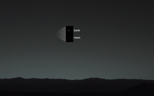 This view of the twilight sky and Martian horizon taken by NASA's Curiosity Mars rover includes Earth as the brightest point of light in the night sky. Image Credit: NASA/JPL-Caltech/MSSS/TAMU This view of the twilight sky and Martian horizon taken by NASA's Curiosity Mars rover includes Earth as the brightest point of light in the night sky. Image Credit: NASA/JPL-Caltech/MSSS/TAMU
