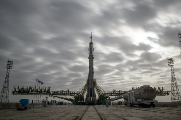 The Soyuz TMA-12 spacecraft rests at its launch pad at the Baikonur Cosmodrome in Kazakhstan. Image Credit: NASA/Bill Ingalls The Soyuz TMA-12 spacecraft rests at its launch pad at the Baikonur Cosmodrome in Kazakhstan. Image Credit: NASA/Bill Ingalls