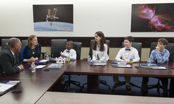 The morning of the forum, 7th grade asteroid hunters from Dillard Drive Middle School of Raleigh, North Carolina spoke with NASA Administrator Charles Bolden about their search for near-Earth asteroids. Image Credit: NASA The morning of the forum, 7th grade asteroid hunters from Dillard Drive Middle School of Raleigh, North Carolina spoke with NASA Administrator Charles Bolden about their search for near-Earth asteroids. Image Credit: NASA