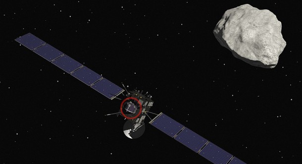 Rosetta and the Philae lander (circled in red) will reach the comet in the early summer. Credits: CNES / ill. D. Ducros. Rosetta and the Philae lander (circled in red) will reach the comet in the early summer. Credits: CNES / ill. D. Ducros.