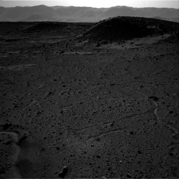 This image from the Navigation Camera (Navcam) on NASA's Curiosity Mars rover includes a bright spot near the upper left corner. Image credit: NASA/JPL-Caltech This image from the Navigation Camera (Navcam) on NASA's Curiosity Mars rover includes a bright spot near the upper left corner. Image credit: NASA/JPL-Caltech