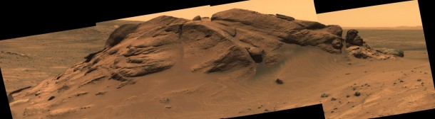 Comanche outcrop, seen in a mosaic of panoramic camera images from Mars rover Spirit, holds key mineralogical evidence for an ancient lake in Gusev Crater. Photo by: NASA/JPL-Caltech/Cornell University/Arizona State University Comanche outcrop, seen in a mosaic of panoramic camera images from Mars rover Spirit, holds key mineralogical evidence for an ancient lake in Gusev Crater. Photo by: NASA/JPL-Caltech/Cornell University/Arizona State University