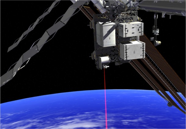 This artist's concept shows how the Optical Payload for Lasercomm Science (OPALS) laser will beam data to Earth from the International Space Station. Image credit: NASA. This artist's concept shows how the Optical Payload for Lasercomm Science (OPALS) laser will beam data to Earth from the International Space Station. Image credit: NASA.