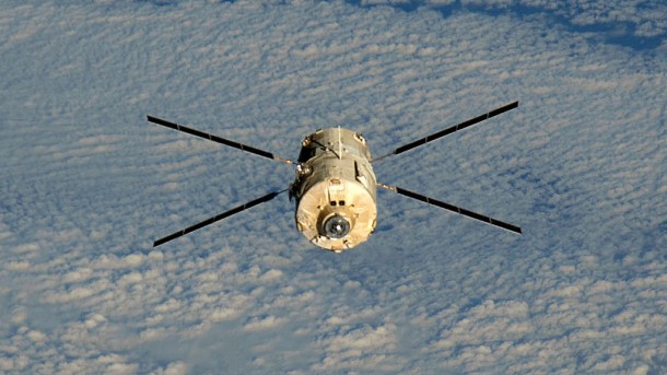 Europe's Automated Transfer Vehicle approaches the International Space Station before docking to the Zvezda service module on a previous mission. Image Credit: NASA TV Europe's Automated Transfer Vehicle approaches the International Space Station before docking to the Zvezda service module on a previous mission. Image Credit: NASA TV