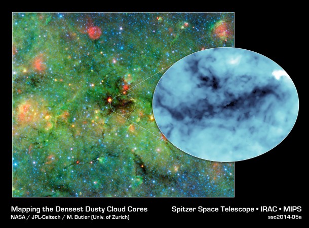 Astronomers have found cosmic clumps so dark, dense and dusty that they throw the deepest shadows ever recorded. Image credit: NASA/JPL-Caltech/University of Zurich Astronomers have found cosmic clumps so dark, dense and dusty that they throw the deepest shadows ever recorded. Image credit: NASA/JPL-Caltech/University of Zurich