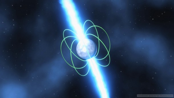 The densely packed matter of a pulsar spins at incredible speeds, and emits radio waves that can be observed from Earth, but how neutron stars emit these waves is still a mystery. Image Credit: Swinburne Astronomy Productions/CAASTRO. The densely packed matter of a pulsar spins at incredible speeds, and emits radio waves that can be observed from Earth, but how neutron stars emit these waves is still a mystery. Image Credit: Swinburne Astronomy Productions/CAASTRO.