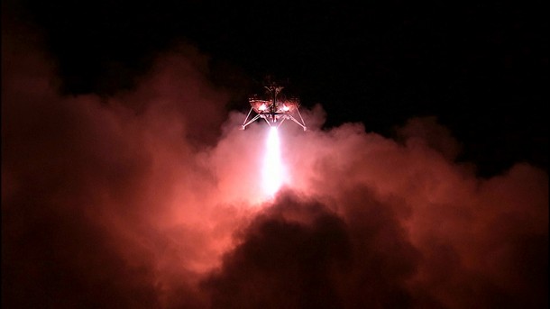 The first night free-flight test of NASA's Morpheus prototype lander was conducted at the Shuttle Landing Facility at NASA's Kennedy Space Center in Florida. Image Credit: NASA The first night free-flight test of NASA's Morpheus prototype lander was conducted at the Shuttle Landing Facility at NASA's Kennedy Space Center in Florida. Image Credit: NASA
