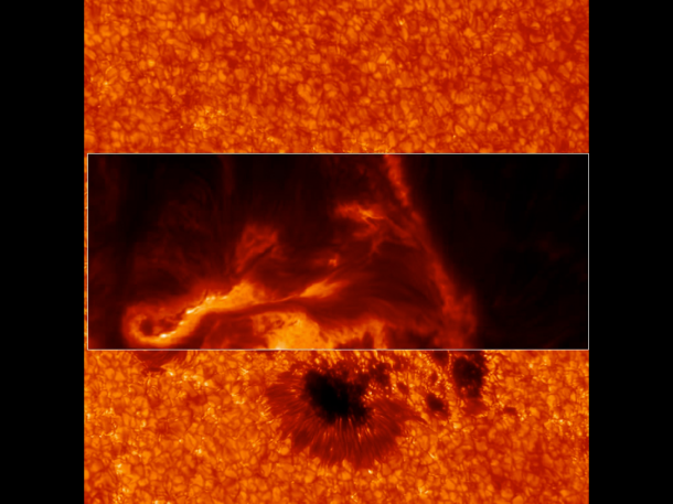 IBIS can focus in on different wavelengths of light, and so reveal different layers at different heights in the sun's lower atmosphere, the chromosphere. This image shows a region slightly higher than the former one. Credit: Lucia Kleint (BAER Institute), Paul Higgins (Trinity College Dublin, Ireland) IBIS can focus in on different wavelengths of light, and so reveal different layers at different heights in the sun's lower atmosphere, the chromosphere. This image shows a region slightly higher than the former one. Credit: Lucia Kleint (BAER Institute), Paul Higgins (Trinity College Dublin, Ireland)