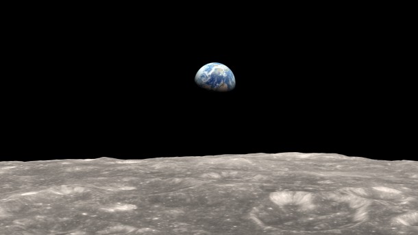 Illustration of Earth as seen from the moon. The gravitational tug-of-war between Earth and the moon raises a small bulge on the moon. The position of this bulge shifts slightly over time. Image Credit: NASA's Goddard Space Flight Center Illustration of Earth as seen from the moon. The gravitational tug-of-war between Earth and the moon raises a small bulge on the moon. The position of this bulge shifts slightly over time. Image Credit: NASA's Goddard Space Flight Center