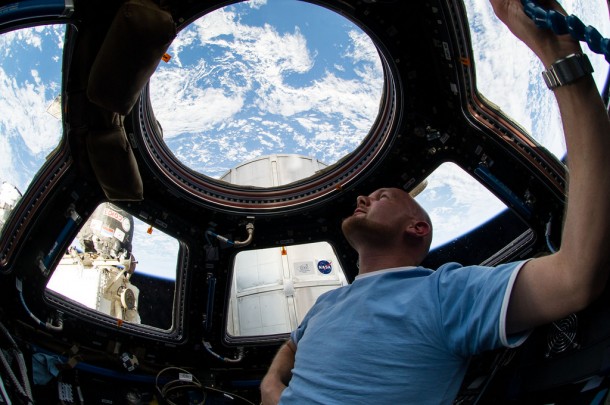 Flight Engineer Alexander Gerst enjoys the view of Earth from the windows in the cupola of the International Space Station. Image Credit: NASA Flight Engineer Alexander Gerst enjoys the view of Earth from the windows in the cupola of the International Space Station. Image Credit: NASA