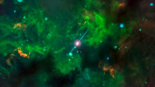 An artist’s conception of the environment around GRB 020819B based on observations with ALMA. Credit: NAOJ An artist’s conception of the environment around GRB 020819B based on observations with ALMA. Credit: NAOJ