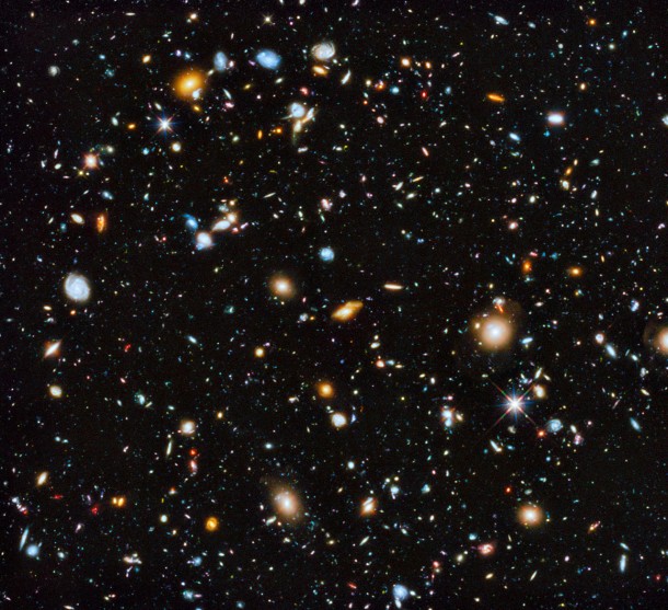 Astronomers using the Hubble Space Telescope have captured the most comprehensive picture ever assembled of the evolving Universe — and one of the most colourful. The study is called the Ultraviolet Coverage of the Hubble Ultra Deep Field (UVUDF) project. Credit: NASA, ESA, H. Teplitz and M. Rafelski (IPAC/Caltech), A. Koekemoer (STScI), R. Windhorst (Arizona State University), and Z. Levay (STScI) Astronomers using the Hubble Space Telescope have captured the most comprehensive picture ever assembled of the evolving Universe — and one of the most colourful. The study is called the Ultraviolet Coverage of the Hubble Ultra Deep Field (UVUDF) project. Credit: NASA, ESA, H. Teplitz and M. Rafelski (IPAC/Caltech), A. Koekemoer (STScI), R. Windhorst (Arizona State University), and Z. Levay (STScI)
