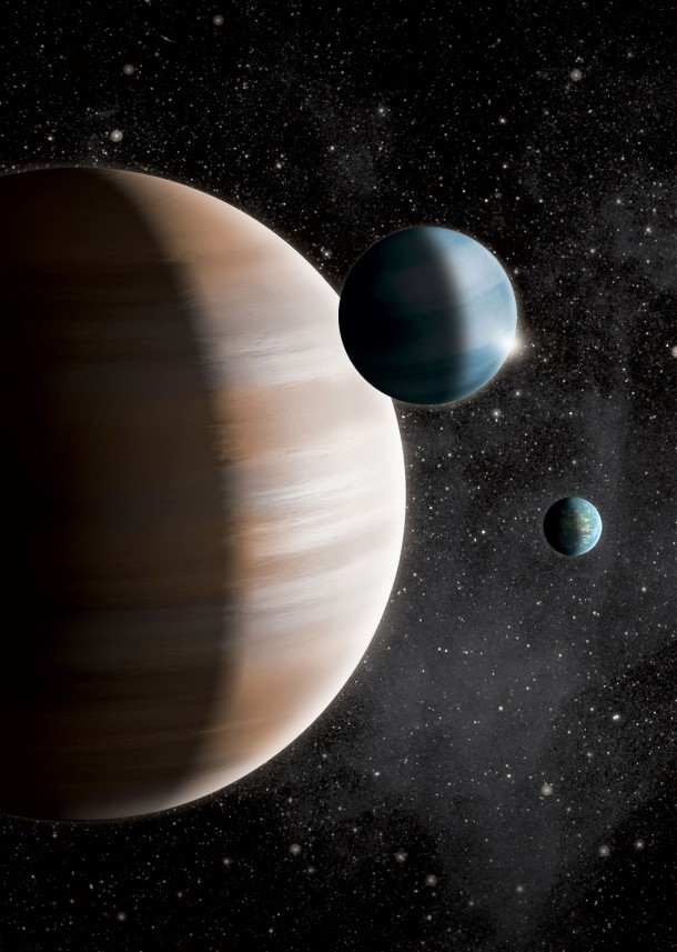 New research finds that exoplanets can be divided into three groups – terrestrials, gas giants, and mid-sized "gas dwarfs" – based on how their host stars tend to fall into three distinct groups defined by their compositions. All three are portrayed in this artist's conception. J. Jauch New research finds that exoplanets can be divided into three groups – terrestrials, gas giants, and mid-sized "gas dwarfs" – based on how their host stars tend to fall into three distinct groups defined by their compositions. All three are portrayed in this artist's conception. J. Jauch