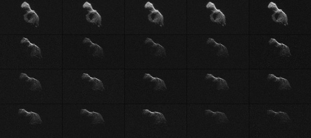 NASA scientists used Earth-based radar to produce these sharp views - an image montage and a movie sequence -- of the asteroid designated "2014 HQ124" on June 8, 2014. Image Credit: NASA/JPL-Caltech/Arecibo Observatory/USRA/NSF NASA scientists used Earth-based radar to produce these sharp views - an image montage and a movie sequence -- of the asteroid designated "2014 HQ124" on June 8, 2014. Image Credit: NASA/JPL-Caltech/Arecibo Observatory/USRA/NSF