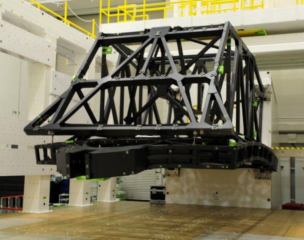 The backplane of NASA’s James Webb Space Telescope was mounted to a structure for static load testing to verify it can withstand the rigors of launch and hold the weight needed to support the telescope in space. Image Credit: Northrop Grumman The backplane of NASA’s James Webb Space Telescope was mounted to a structure for static load testing to verify it can withstand the rigors of launch and hold the weight needed to support the telescope in space. Image Credit: Northrop Grumman