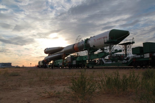 The ISS Progress 56 cargo ship rolls out to the launch pad at the Baikonur Cosmodrome in Kazakhstan early Tuesday for its launch to the International Space Station. Image Credit: Roscosmos The ISS Progress 56 cargo ship rolls out to the launch pad at the Baikonur Cosmodrome in Kazakhstan early Tuesday for its launch to the International Space Station. Image Credit: Roscosmos