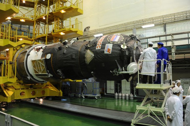 The Progress 55 cargo ship is inspected at the Baikonur Cosmodrome in Kazakhstan prior to encapsulation in preparation for its July 23 launch to the International Space Station. Image Credit: RSC Energia The Progress 55 cargo ship is inspected at the Baikonur Cosmodrome in Kazakhstan prior to encapsulation in preparation for its July 23 launch to the International Space Station. Image Credit: RSC Energia