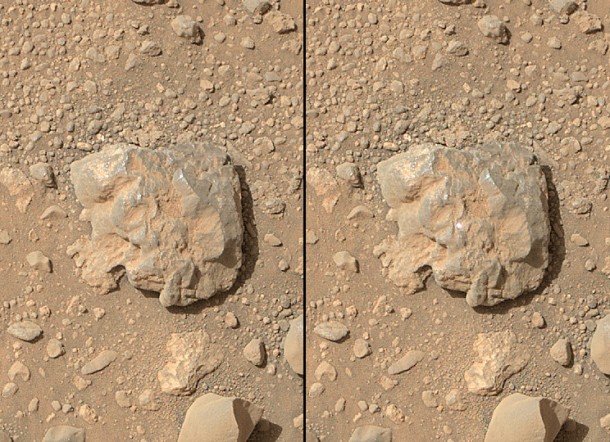 NASA's Curiosity Mars rover used the camera on its arm on July 12, 2014, to catch the first images of sparks produced by the rover's laser being shot at a rock on Mars. The left image is from before the laser zapped this rock, called "Nova." The spark is at the center of the right image. Image Credit: NASA/JPL-Caltech/MSSS NASA's Curiosity Mars rover used the camera on its arm on July 12, 2014, to catch the first images of sparks produced by the rover's laser being shot at a rock on Mars. The left image is from before the laser zapped this rock, called "Nova." The spark is at the center of the right image. Image Credit: NASA/JPL-Caltech/MSSS