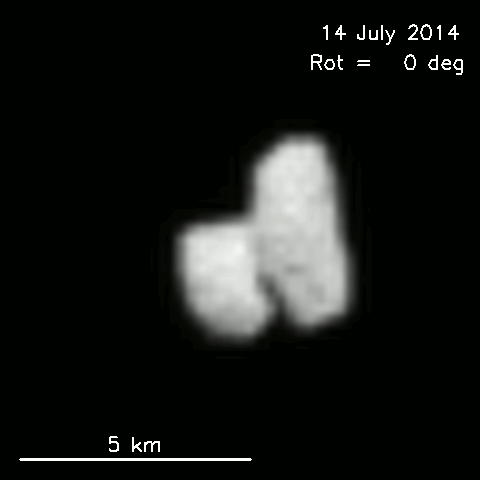 This animated sequence combines 36 interpolated images of comet 67P/Churyumov-Gerasimenko, each separated by 20 minutes. This comet is the destination for the European Space Agency's Rosetta mission, which includes three NASA instruments in its 21-instrument science payload. Image Credit: ESA/Rosetta/MPS/UPD/LAM/IAA/SSO/INTA/UPM/DASP/IDA This animated sequence combines 36 interpolated images of comet 67P/Churyumov-Gerasimenko, each separated by 20 minutes. This comet is the destination for the European Space Agency's Rosetta mission, which includes three NASA instruments in its 21-instrument science payload. Image Credit: ESA/Rosetta/MPS/UPD/LAM/IAA/SSO/INTA/UPM/DASP/IDA