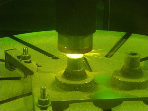 Scientists make a rocket nozzle using a new 3-D printing technique that allows for multiple metallic properties in the same object. Image Credit: NASA-JPL/Caltech Scientists make a rocket nozzle using a new 3-D printing technique that allows for multiple metallic properties in the same object. Image Credit: NASA-JPL/Caltech