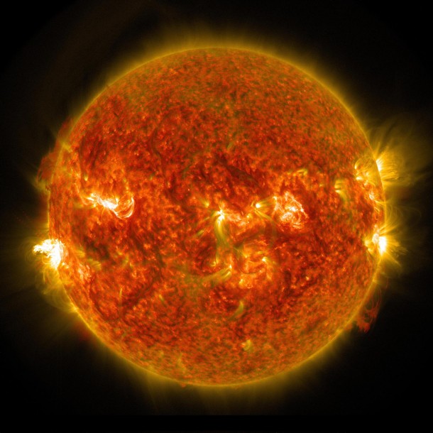 A bright solar flare can be seen on the left side of the sun in this image captured by NASA's Solar Dynamics Observatory on Aug. 24, 2014. Image Credit: NASA/SDO A bright solar flare can be seen on the left side of the sun in this image captured by NASA's Solar Dynamics Observatory on Aug. 24, 2014. Image Credit: NASA/SDO